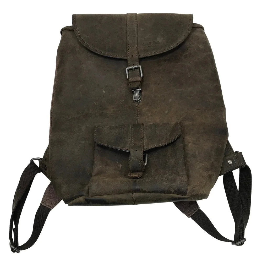 Gusti Leder Studio Brown Distressed Leather Canvas Rucksack Backpack Unisex